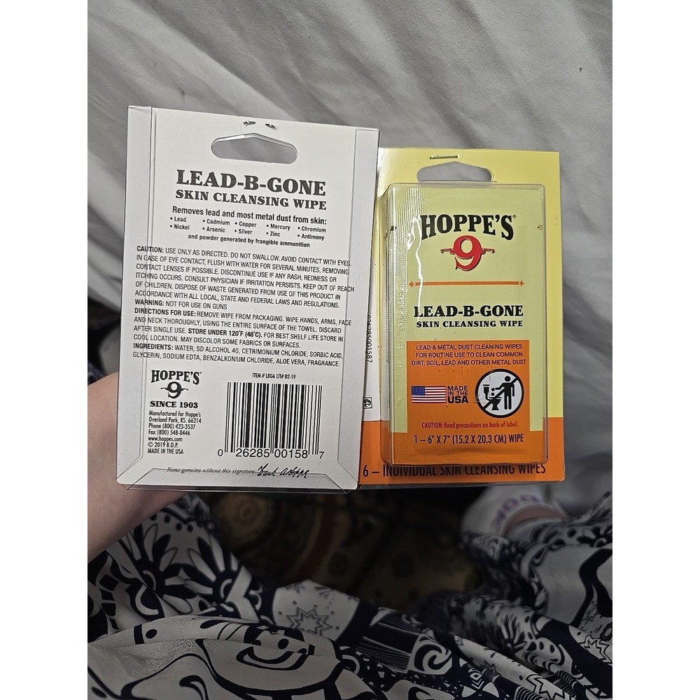 Hoppes Lead-B-Gone Skin Cleansing Wipes Package of 6 - #LBG6 (Lot Of 2) New